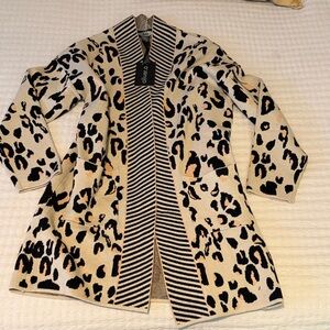 Oliver O Leopard Print Open Front Cardigan Sweater w/ Pockets NWT Medium